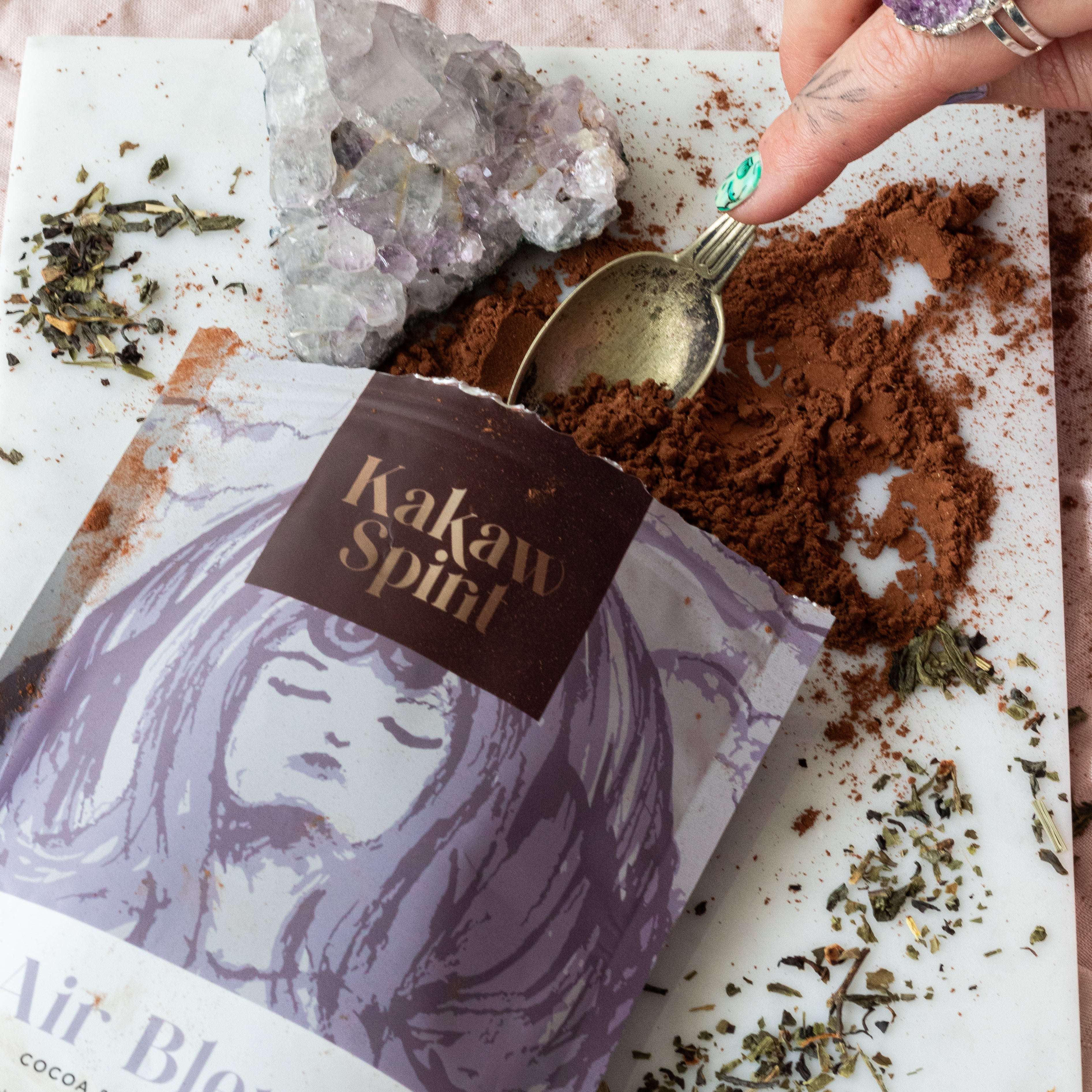 Organic Cocoa Blend with peppermind, Organic cacao blends, cacao poeder, ceremoniële cacao, biologisch, biologische cacao poeder
