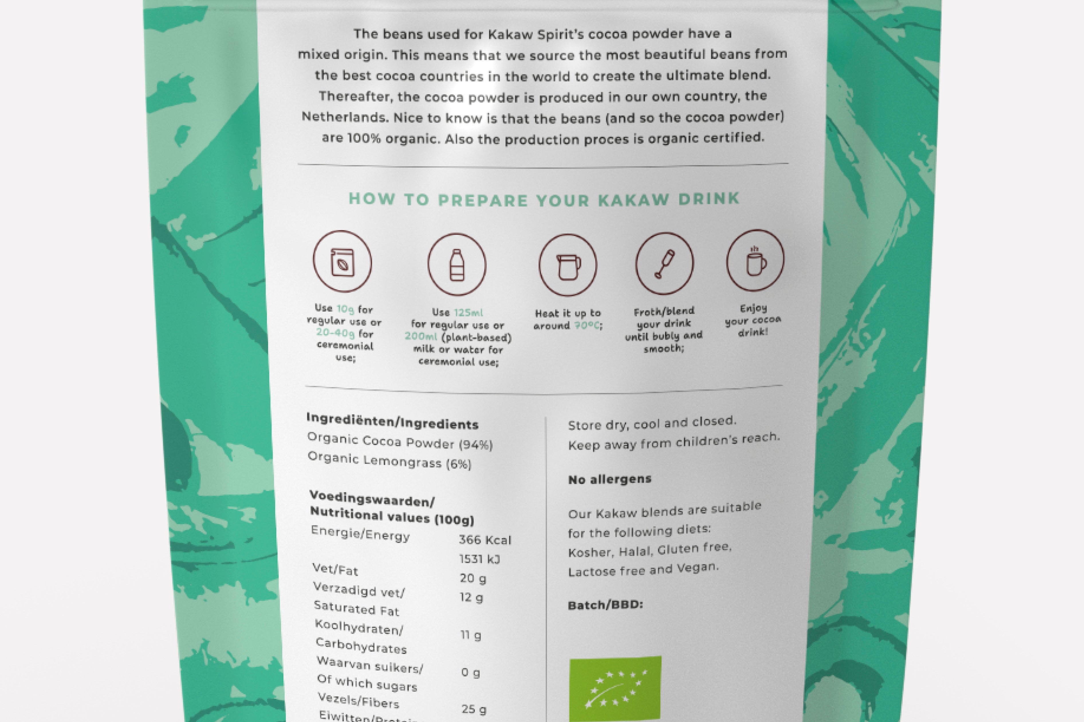 Organic Cocoa Blend with Lemongrass back packaging