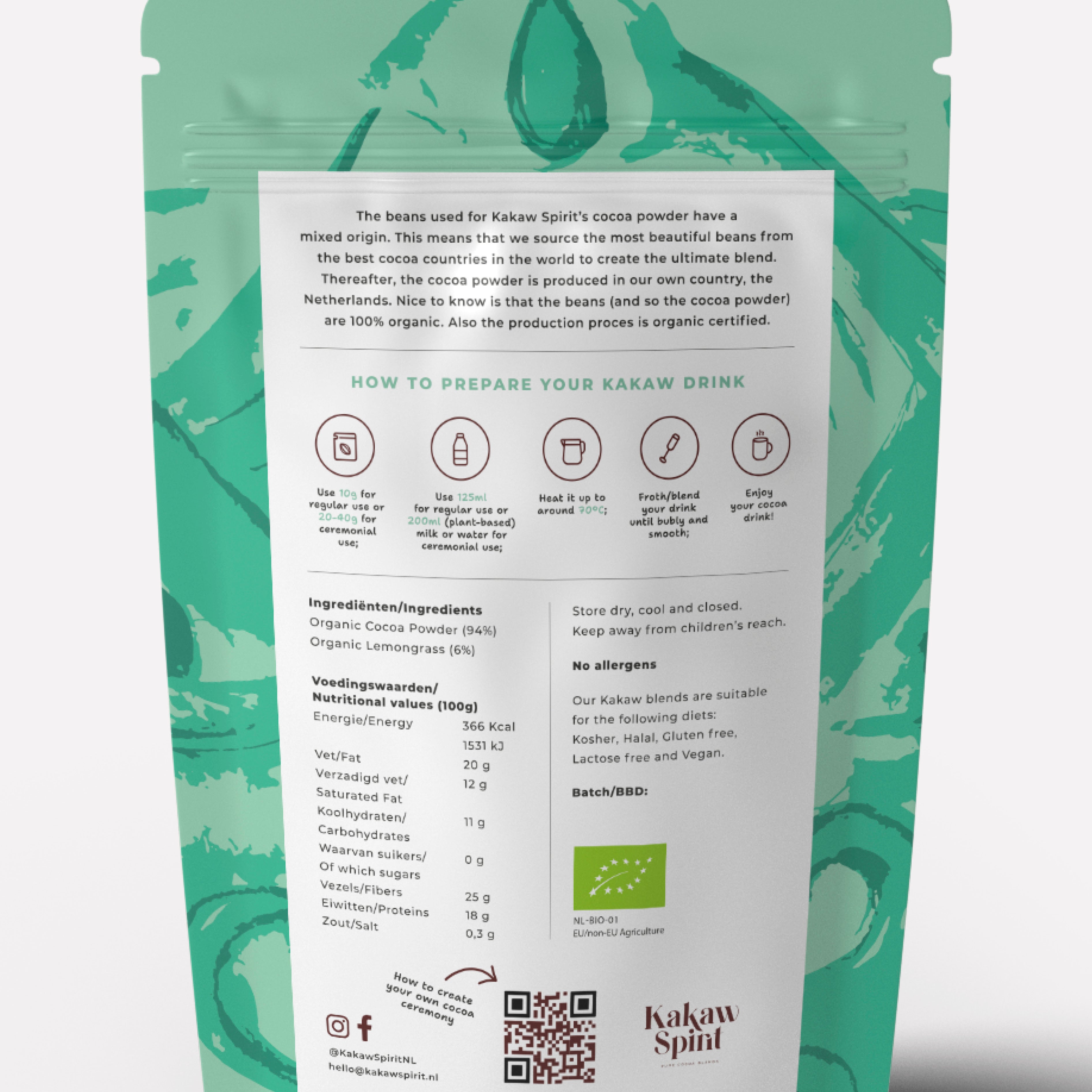 Organic Cocoa Blend with Lemongrass back packaging