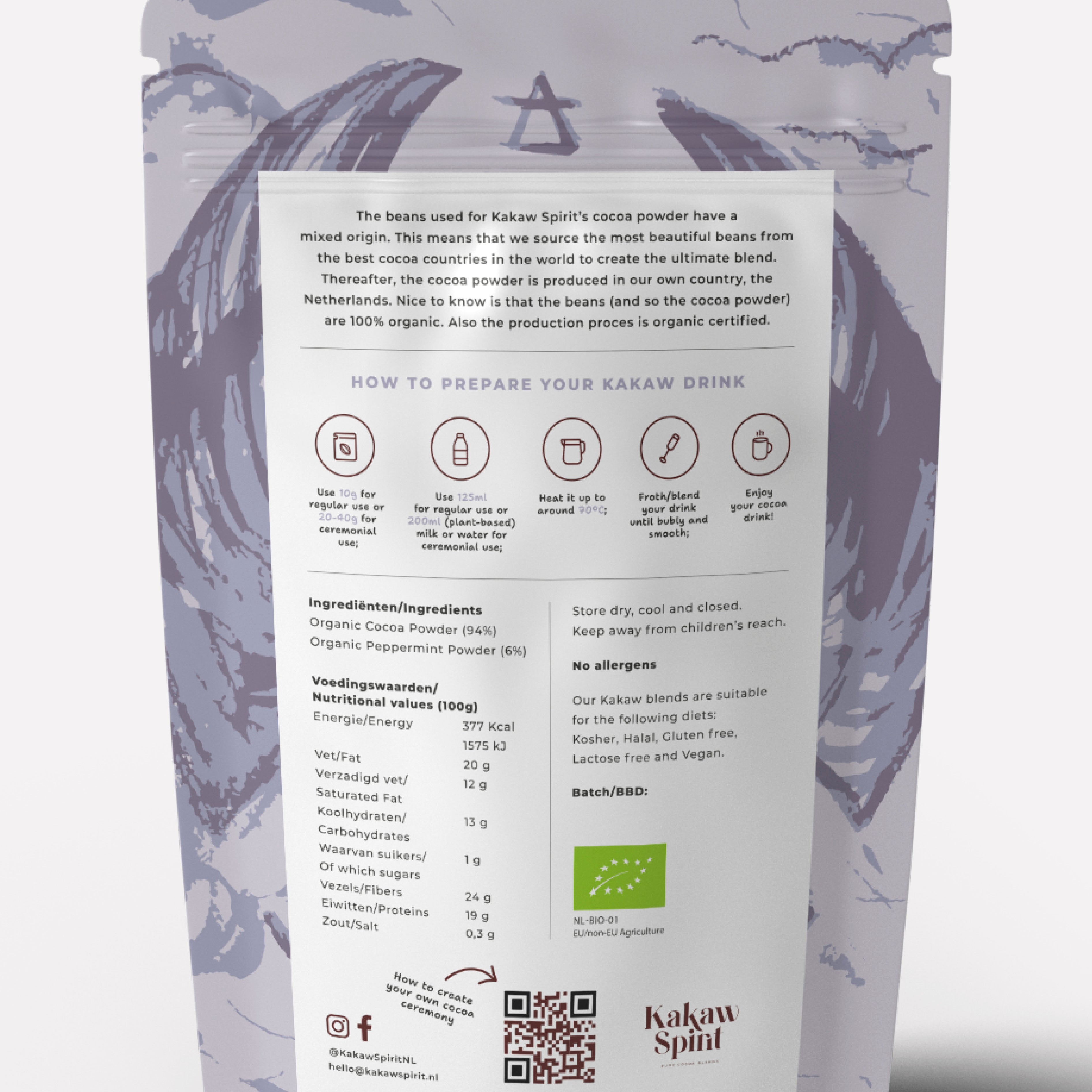 Organic Cocoa Blend with peppermind back packaging