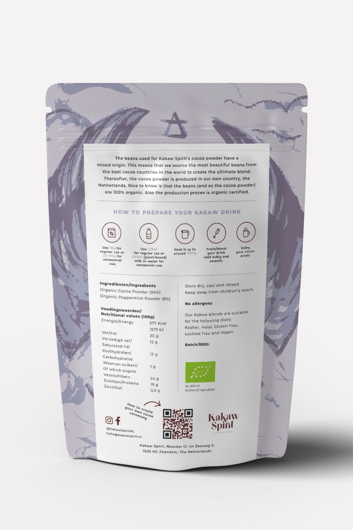 Organic Cocoa Blend with peppermind back packaging