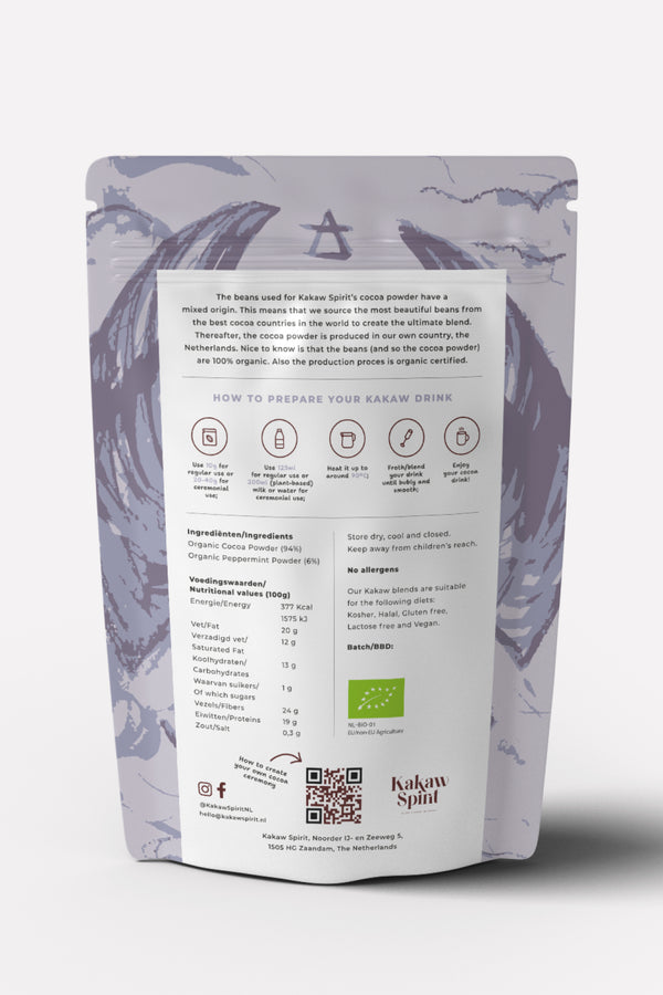 Organic Cocoa Blend with peppermind back packaging