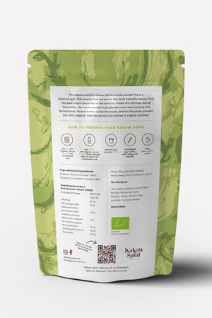 Organic Cocoa Blend with cinnamon Back packaging